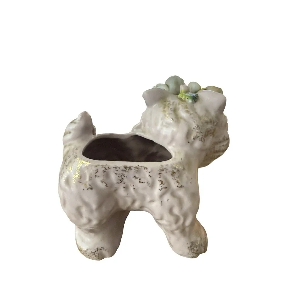 Vintage , Kitschy Grumpy  MCM Lefton Floral CAT Kitty PLANTER Figure Vase